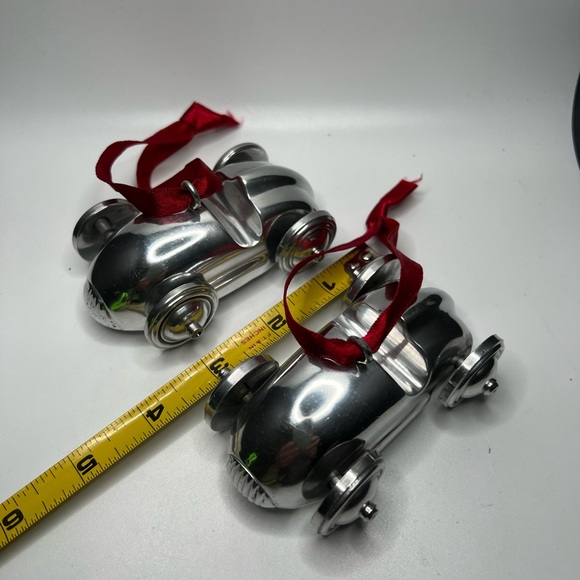 2 Pottery Barn solid aluminum vintage car ornament, wheels move - Picture 3 of 4